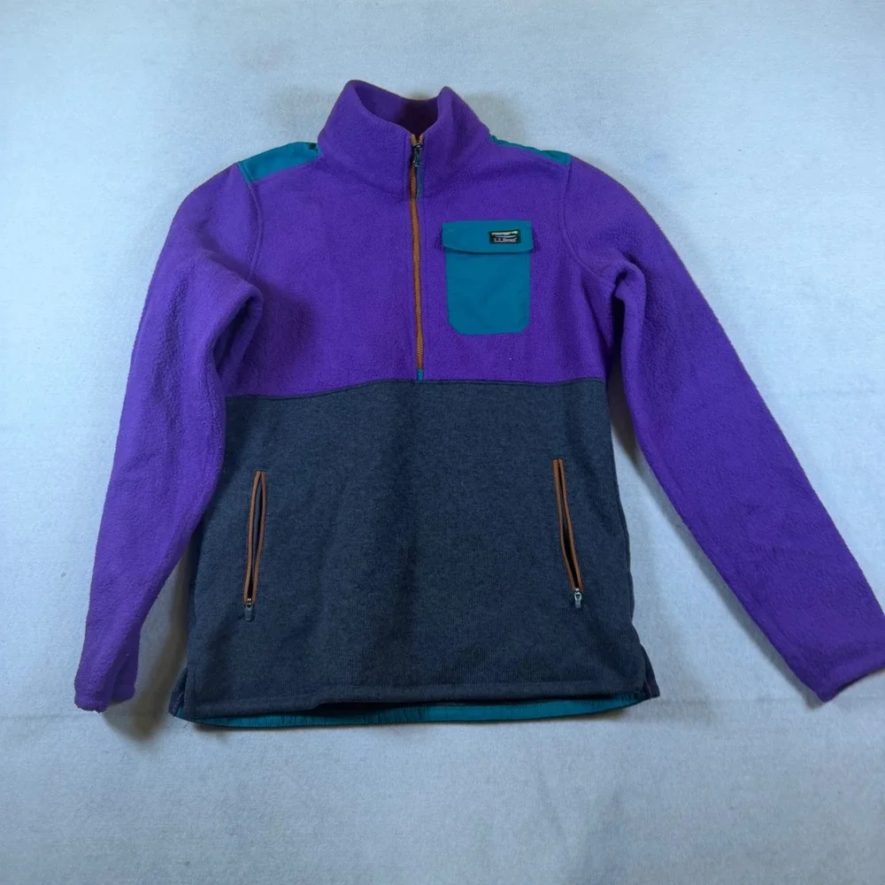 LL Bean Mountain Classic Fleece Pullover Purple Charcoal‎ Colorblock XS Regular